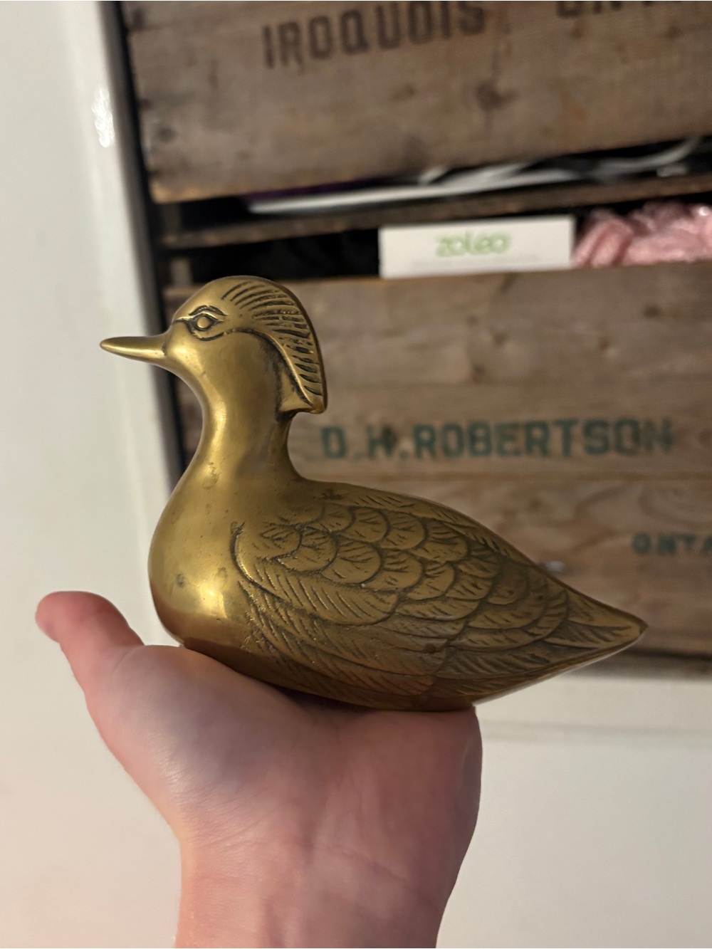 Vintage Solid Brass Decorative Wood Duck Figurine Trinket